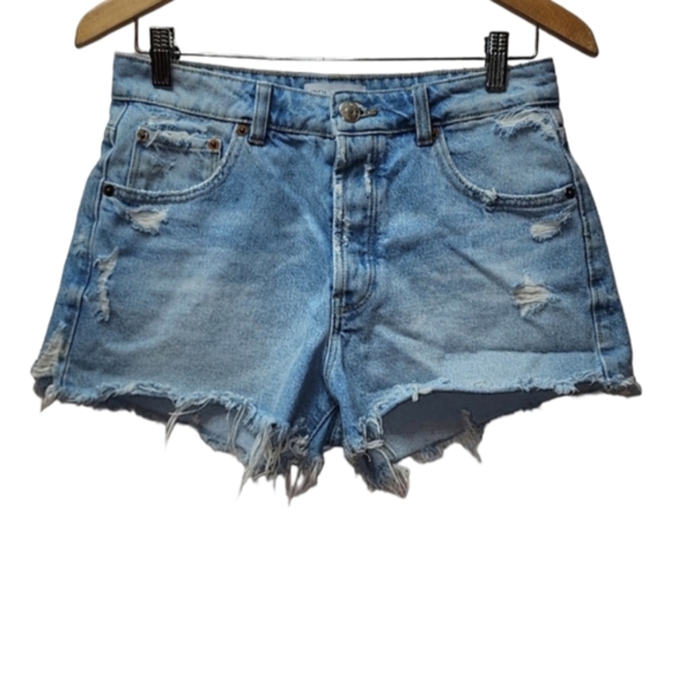 Zara Shorts Women's Size US 4  Mex 26 Blue‎ Jean Denim Cut Off Fringe High Rise